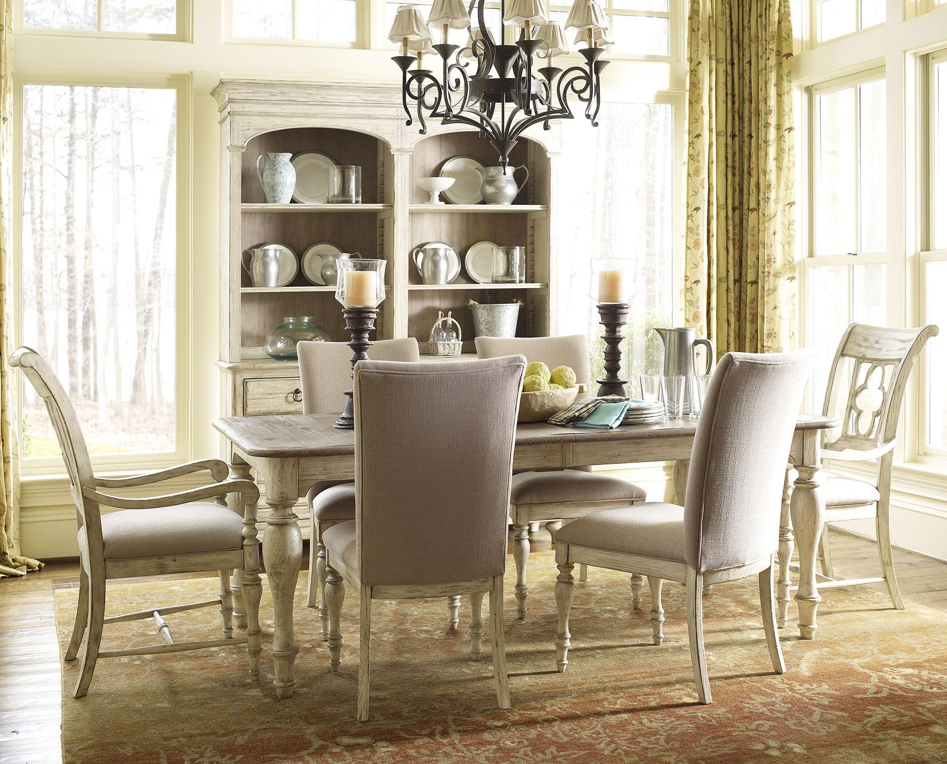 7 Piece Dining Set with Canterbury Table and Upholstered Chairs
